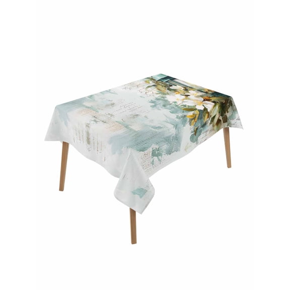 Vintage Oil Light Table Cloth, Waterproof Tablecloth for Rectangle Tables, Spring Flowers Leaves Candles Country Reusable Washable Fabric Table Cover for Restaurant Kitchen Dining Tables 60"x84"