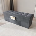 thumbnail image 3 of Home Design Chico 42" Tufted Upholstered Folding Storage Bench with Deep Cushion and Front Pocket, Multi-Purpose Rectangular Design for Bedroom, Entryway, or Living Room, Dark Gray, 3 of 10