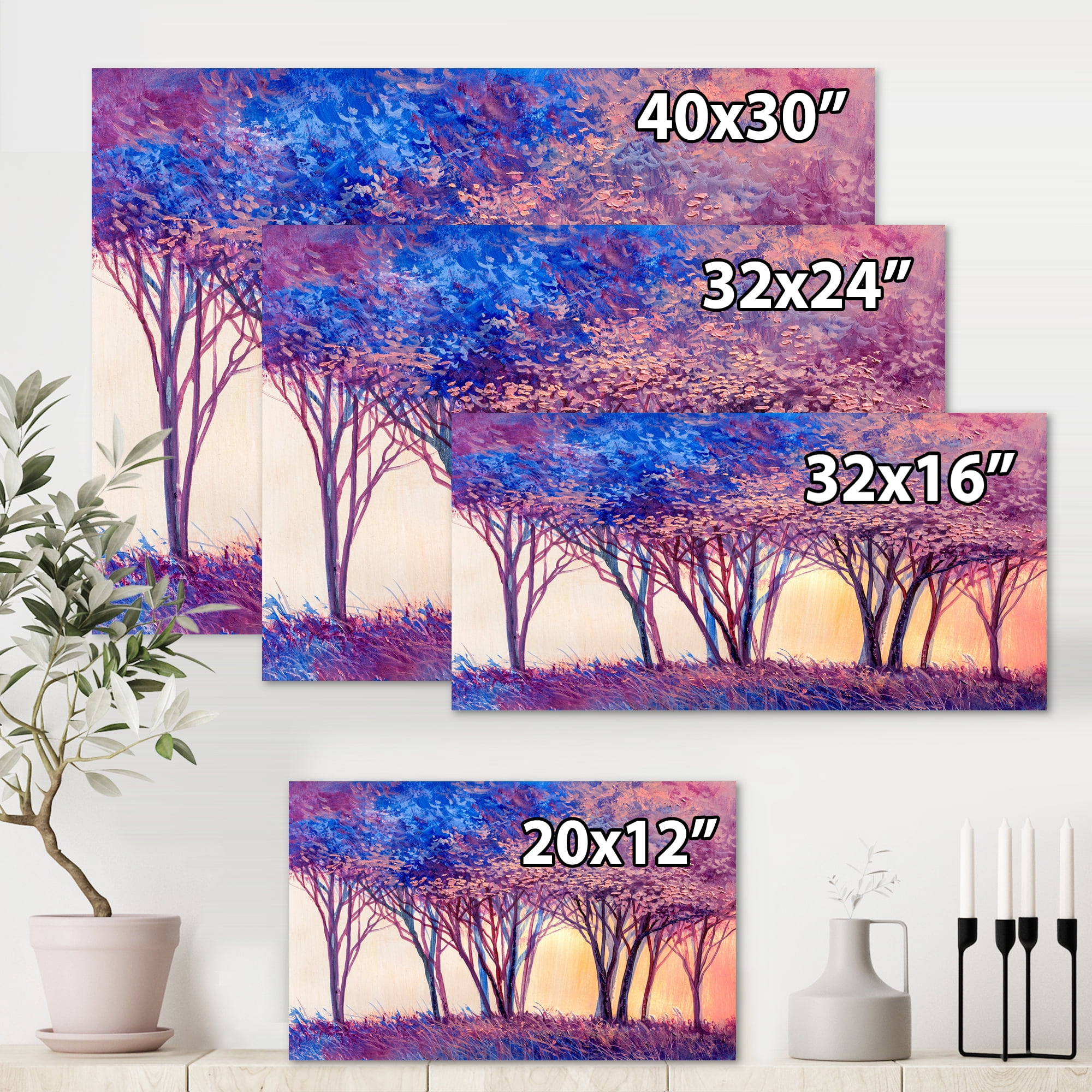 Designart ' Colorful Blue Trees Abstract Forest Landscape ' Modern Canvas Wall Art Print