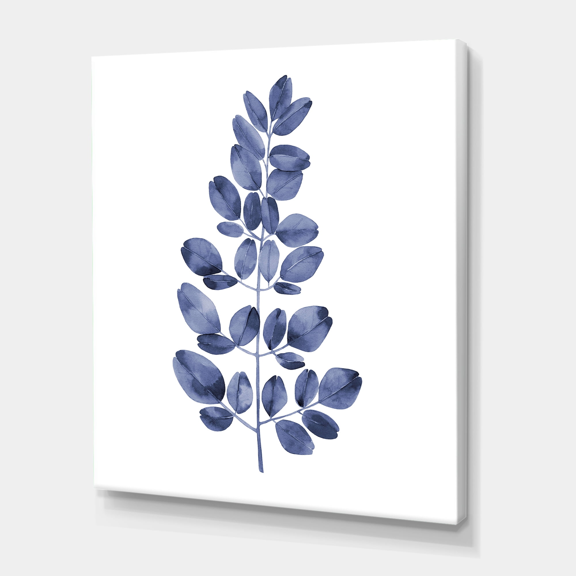 Designart ' Navy Blue Eucalyptus On White ' Traditional Canvas Wall Art Print