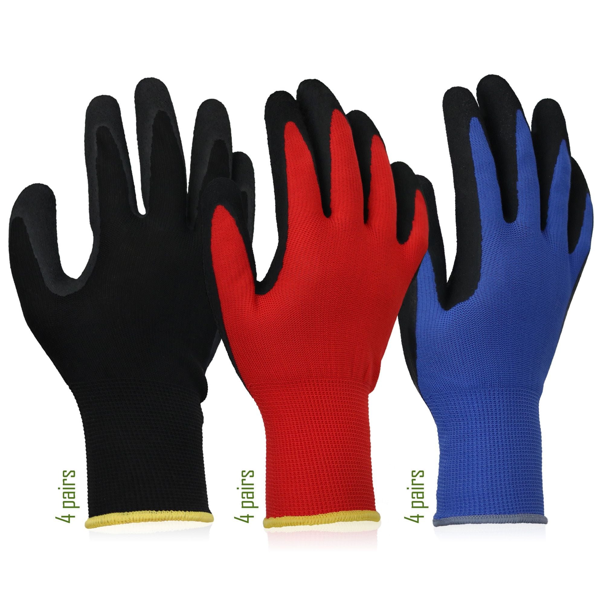 24 x Safety Work Gloves Black Grip & Grab Latex Coated Builders Gardening Gloves 