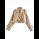 thumbnail image 4 of Chaqueta Corta de Ciclismo para Mujer, Gabardina Informal Cruzada con Cinturón Caqui S, 4 of 10