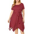 thumbnail image 1 of Vestido de mujer de talgrande alto bajo retro mangas cortas vestidos de lunares Vino rojo 4X, 1 of 7