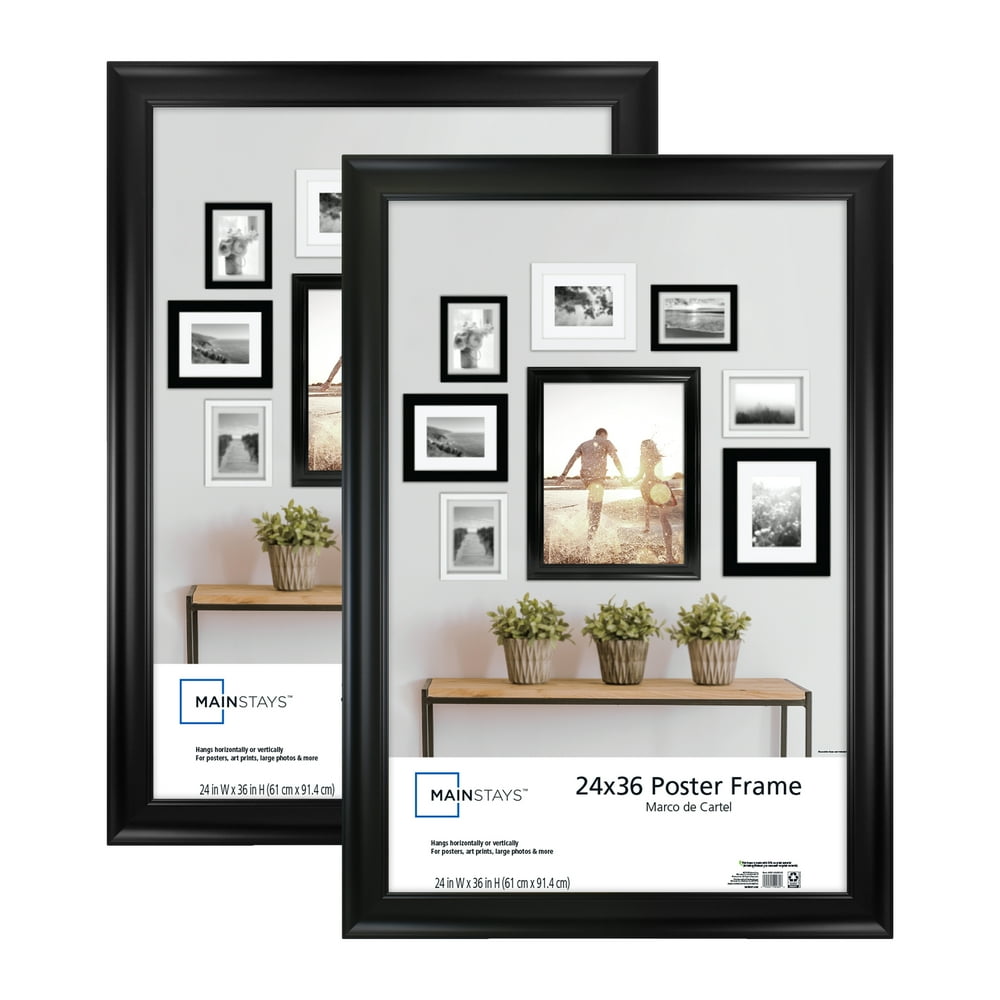 Mainstays 24x36 Wide Poster and Picture Frames, Black, Set of 2