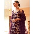 thumbnail image 5 of Janasya Women's Purple Brocade Woven Design Dress with Palazzo and Dupatta, 5 of 5