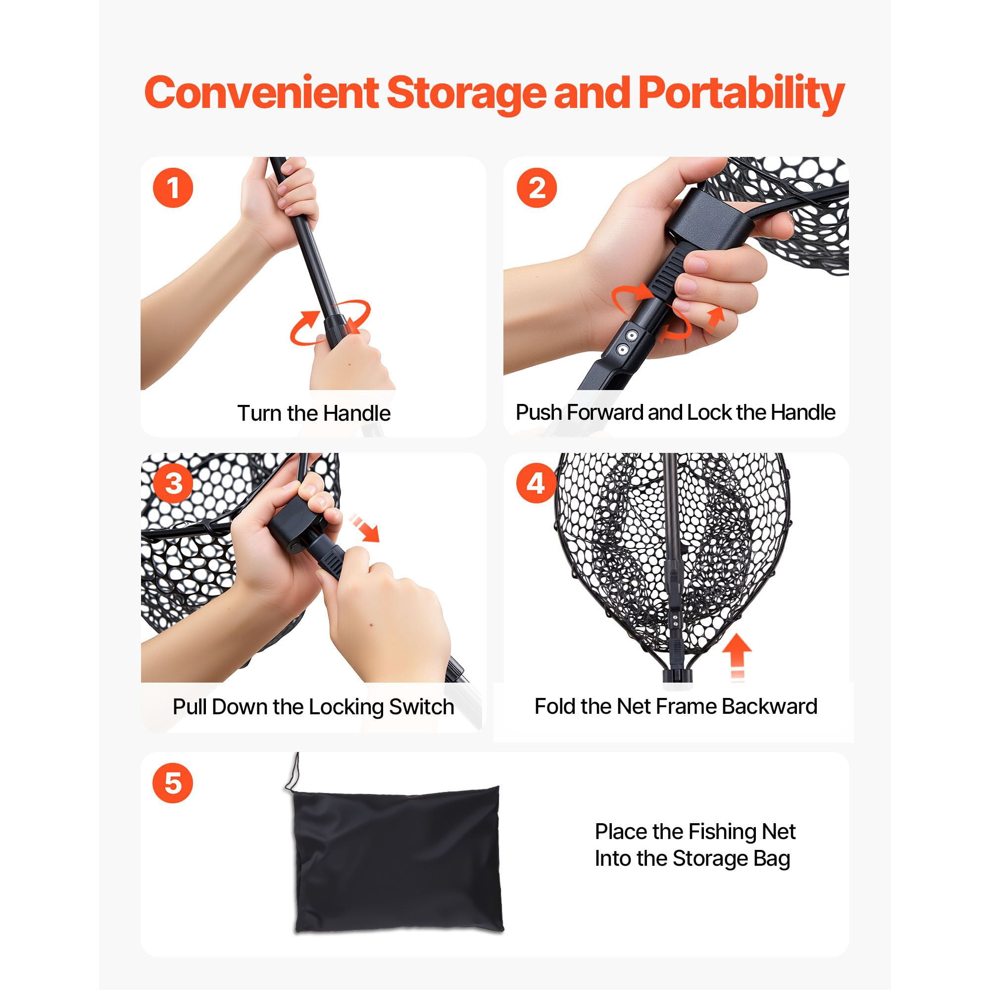 Fishing Net, Foldable Landing Nets with Telescopic Handle, Portable Lightweight and Stronger 6063 Aluminum Fish Gear, Soft Silicone Fish-Friendly Mesh, for Kayak, Boat, Bank, Pond, Gifts for Men