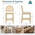 thumbnail image 2 of LAZZO Rattan Bar Stools Set of 2, Wooden Counter Height Stools with Rattan Woven Back and Chenille Seat for Dining Room, Beige, 2 of 9