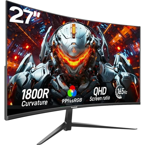 Gawfolk 27" 165Hz QHD Curved Gaming Monitor, 1440p 1800R Frameless with FreeSync