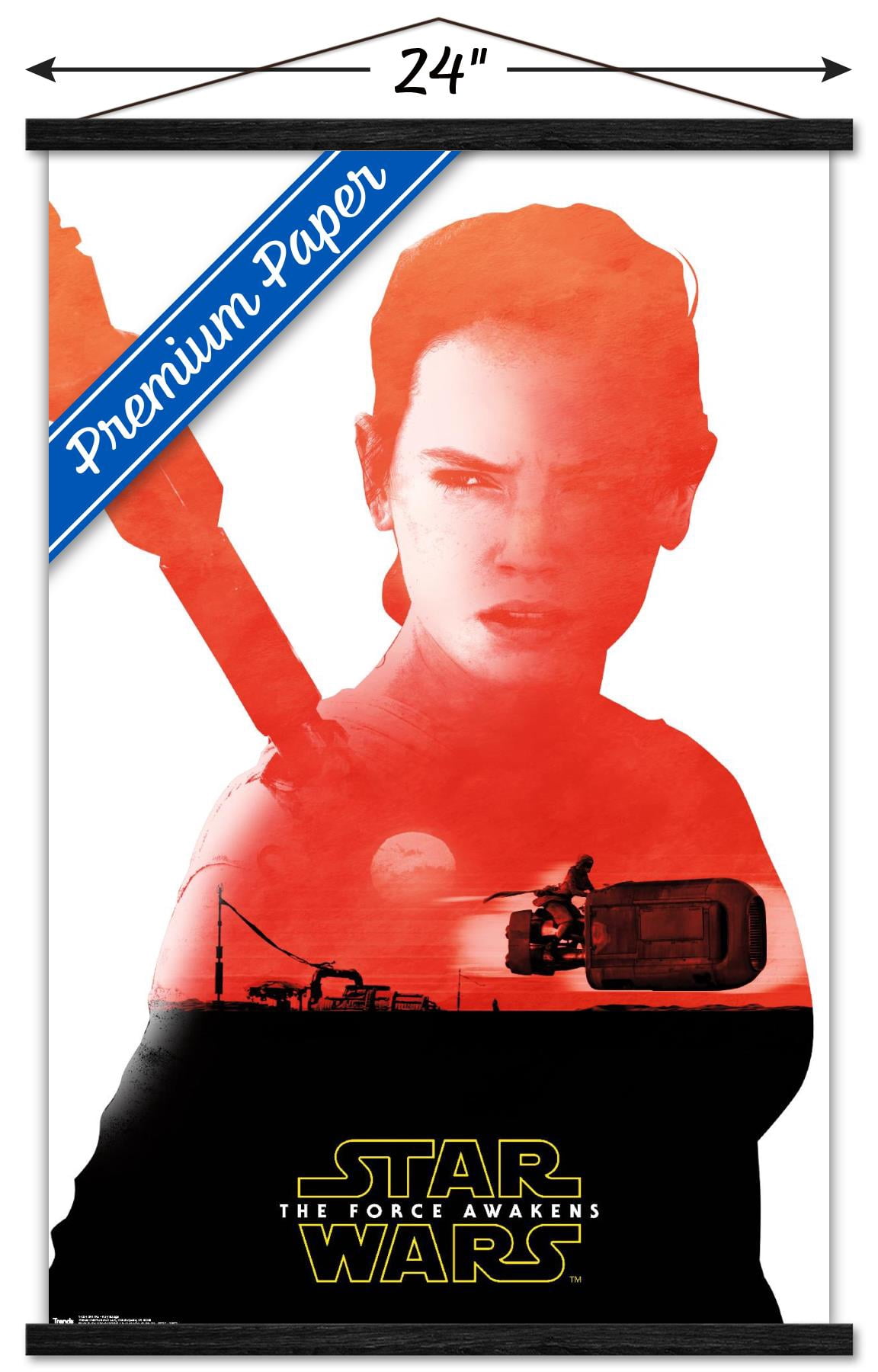 Star Wars: The Force Awakens - Rey Badge Wall Poster with Wooden Magnetic Frame, 22.375" x 34"