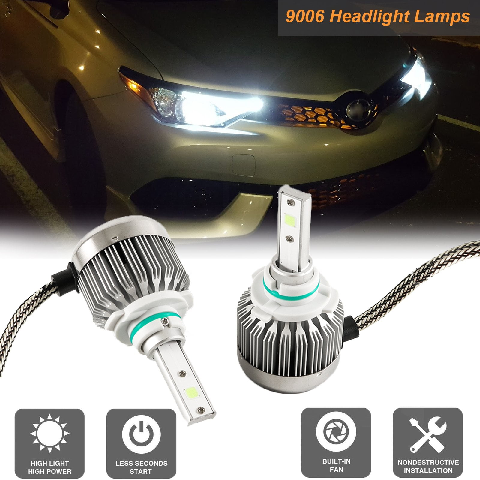 White 6000K High Power LED Headlight Kit 80W & 7600LM/Set H13/9008 Hi/Lo 