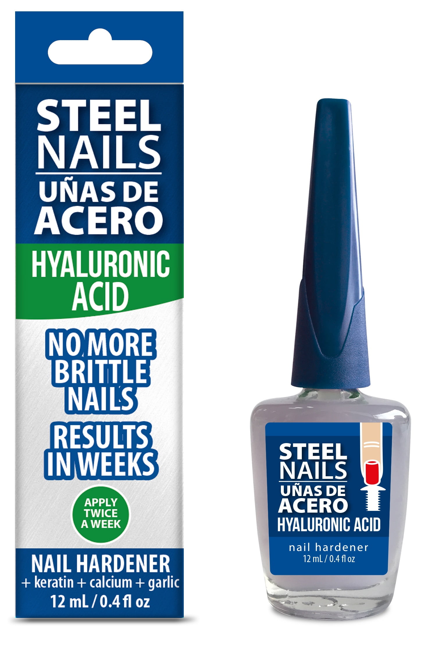 Steel Nails Nail Hardener with Hyaluronic Acid, 0.40 floz (12ml), No