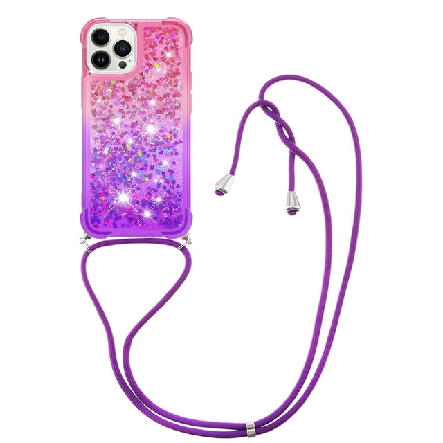 Funda para iPhone 13 PRO MAX Brillantina Líquida Divertida Reluciente y con Cristales en Movimiento Cuerpo Cruzado con Cordón Ajustable