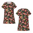 thumbnail image 3 of Bixox Watercolor Red Wildflowers Pattern Women's Nightgown, Soft & Breathable Sleepwear, Round Neck Knee-Length Pajama Dress,Loungewear for Home & Sleep, 3 of 7