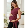 thumbnail image 6 of DARING DIVA Women's Tie Front Belted Cap Sleeve Maternity Blouse M Red, 6 of 7