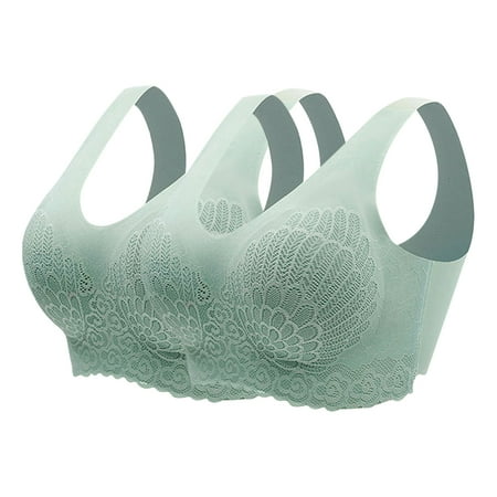 ALLLIST Plus Size Underwear for Women Lace 2 Pack Latex Bras Cozy Solid Green Removable Cup Women Lingerie Size XL