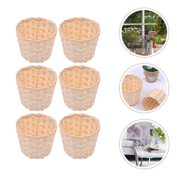 Tineasur 6Pcs Beige Bamboo Basket Stylish Flower and Sundries Storage for Home and Garden