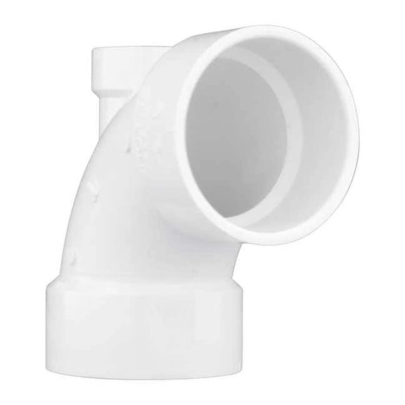 PVC 90 Degree Low Heel Inlet Elbow, Hub, 3 in x 3 in x 1 1/2 in Pipe Size
