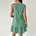 thumbnail image 5 of Women's Sleeveless Ruffle Hem Mini Dress Ribbed Textured Shift Dress Asymmetrical Neck Summer Beach Sundress Street Casual Outfit Green, 5 of 6