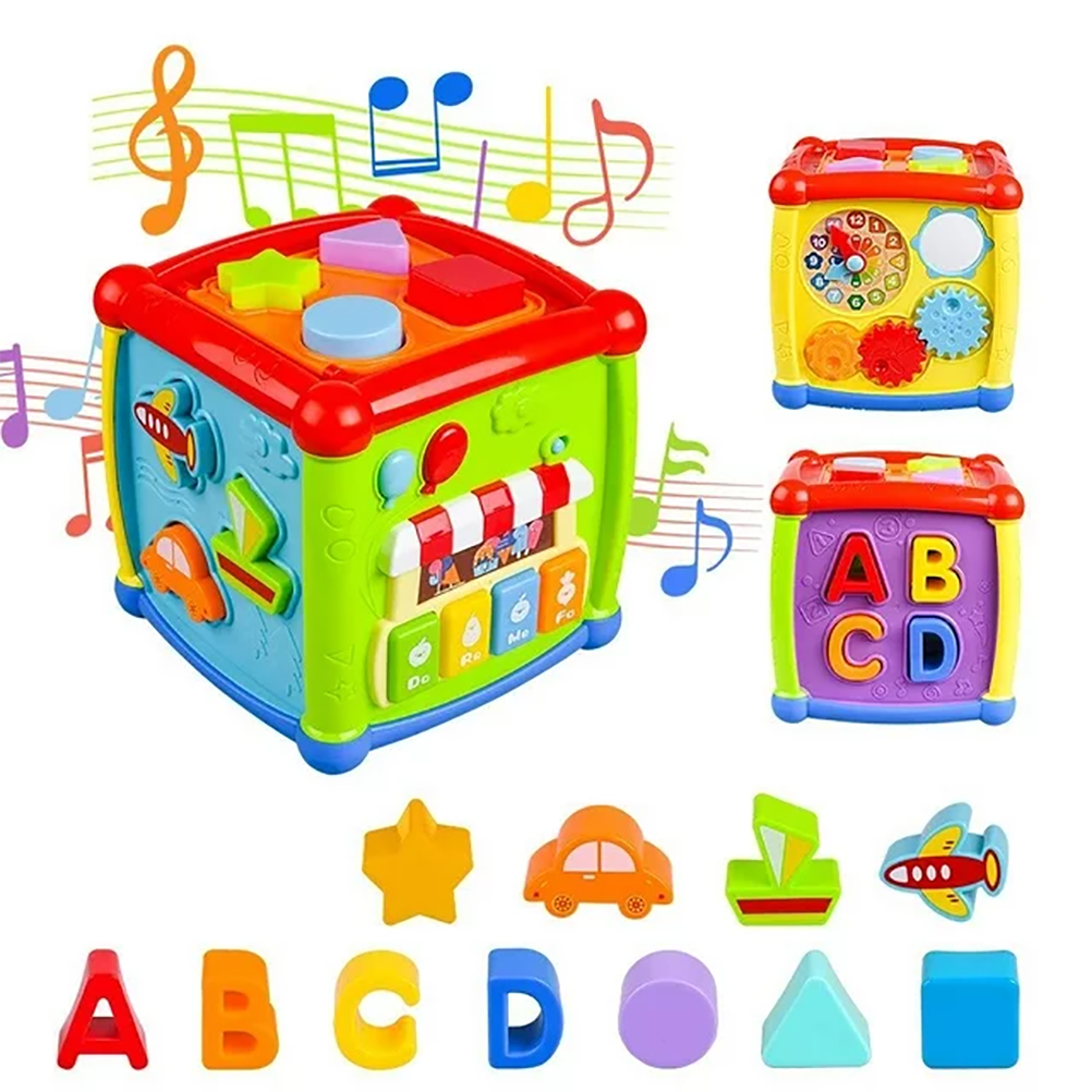 TOWO Wooden Activity Centre Triangle Toys - Flip Flop Alphabet Blocks Abacus Clock - Activity Cube For Toddlers 5 In 1- For Babies Montessori Learning-Wooden Toys For 1 Year Old
