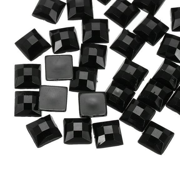 50 Pcs Acrylic Flat Back Rhinestones 8mm Square Artificial Gemstone for Crafts Face Painting Costume Jewelry Making Black