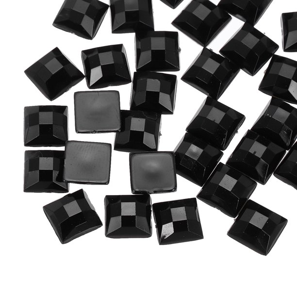 50 Pcs Gemas Acrílicas de Fondo Plano 8mm Cuadradas Artificiales para Manualidades, Pintura Facial, Joyería de Disfraces Color Negro