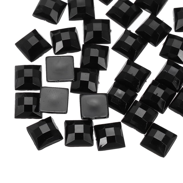 50 Pcs Gemas Acrílicas de Fondo Plano 8mm Cuadradas Artificiales para Manualidades, Pintura Facial, Joyería de Disfraces Color Negro