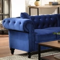 thumbnail image 5 of High-End Living Room Chesterfield Sofa, 80'' Classic Velvet Rolled Arm Couches and Sofas with 3 Pillows, L-Shaped Button-Tufted Scrolled Back Furniture Set with Solid Wood Legs, Blue, S9890, 5 of 8