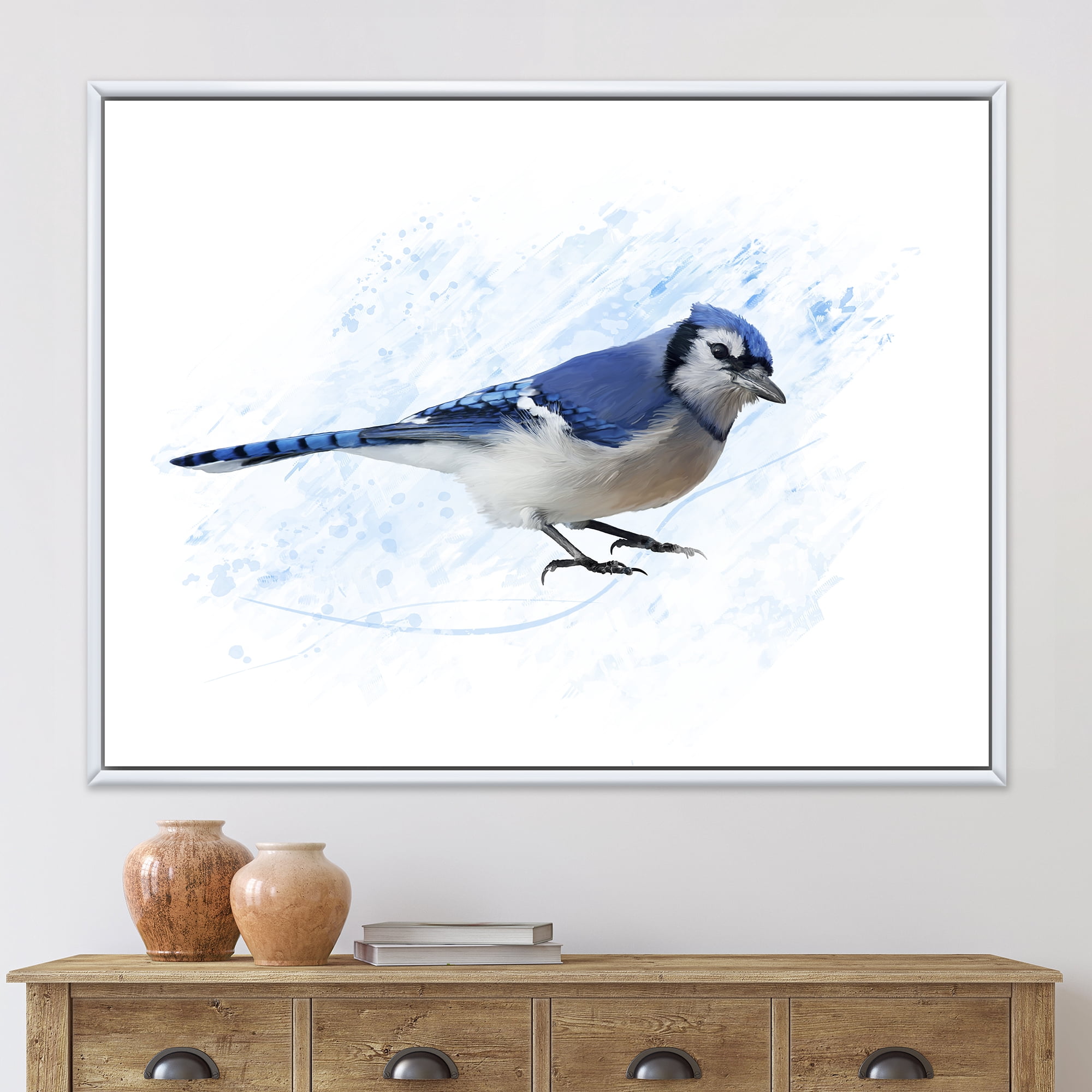 Designart 'Ancient Blue Jay Bird' Traditional Framed Canvas Wall Art Print