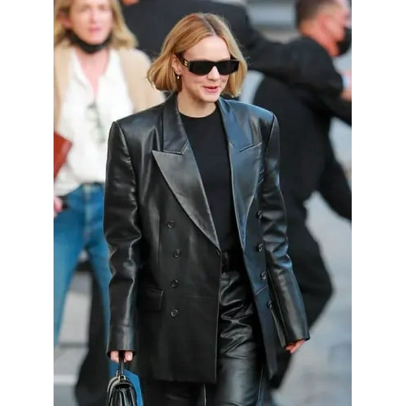 Stylish Classic Button Party Real Genuine Lambskin Leather Women Black Blazer