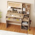 thumbnail image 2 of Craftian Vanity Desk with Mirror and Lights, Makeup Table with Charging Station- Oak, 2 of 10