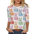 thumbnail image 4 of 3/4 Sleeve T Shirts for Women Cotton Oversized Crewneck Easter Printed Short Sleeve Shirt Summer Casual Round Neck Plus Size Loose Comfy Three Quarter Sleeve Tee Shirt, 4 of 9
