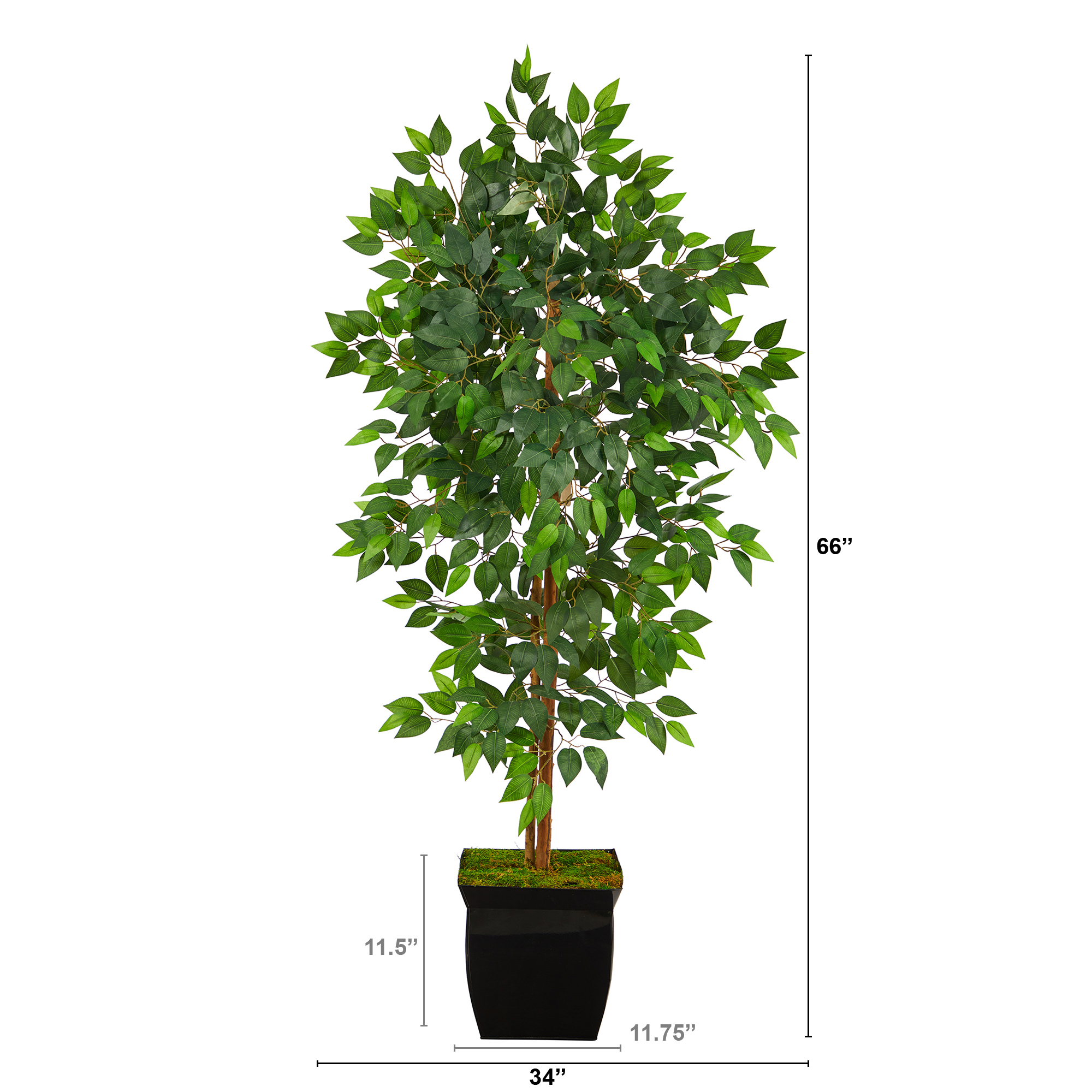 Nearly Natural 5.5' Ficus Artificial Tree in Black Metal Planter