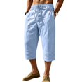 thumbnail image 2 of Mens Linen Capri Pants Loose Lightweight Below Knee 3/4 Pants Drawstring Gym Workout Long Shorts Travel Beach Pant, 3XL, 2 of 8