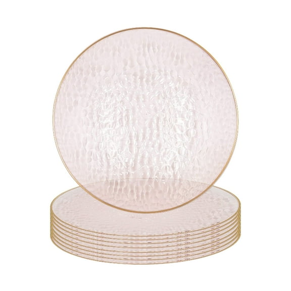 Impresserve 13-inch Pink Hammered Disposable Plastic Charger Plates with Gold Rim - 8 Count