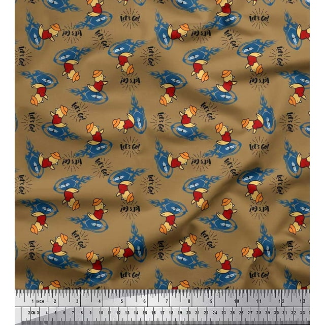 Soimoi Tissu Satin Modal Texte, Rugby & Oiseau Imprimé Dessin Animé Tissu au Mètre 42 Pouces de Large