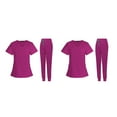 thumbnail image 3 of maskred Ensemble de Gommage pour Femmes Col en V Lavable en Machine Manches Courtes Costume Confortable Rose Rouge L 2Set, 3 of 6