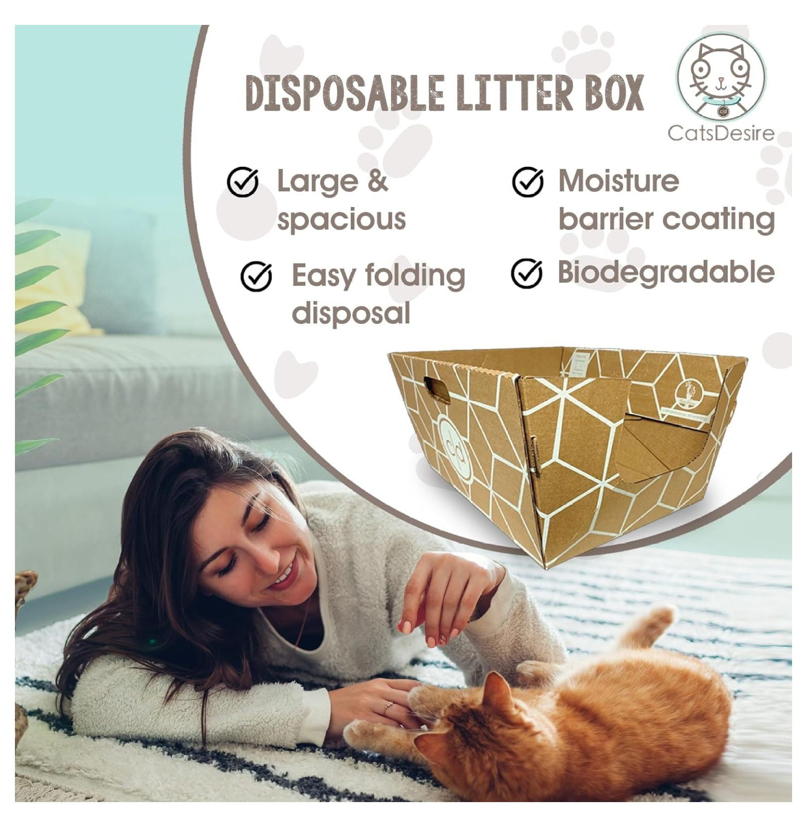 Cats Desire - 10 Trays, Disposable Litter Boxes for Cats Large No Plastic Cat Litter Box - USA, 19L x17W x 8.5"H tray 17 Inches Tall Enclosed Litter Box Cat uses14 years