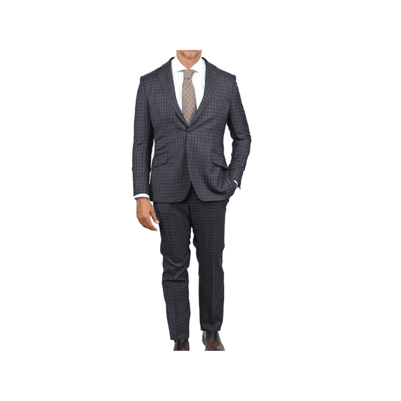 Arthur Black Slim Fit Grey Blue Check Light Flannel Reda Wool Suit