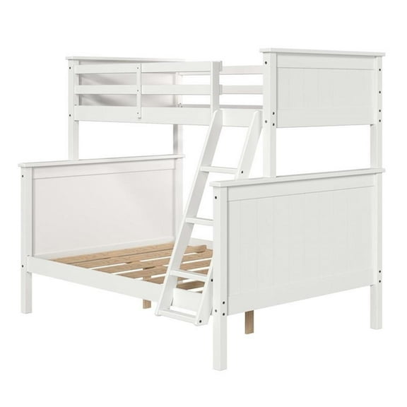 Linon Tilda Twin over Full Bunk Bed with Top Guard Rails in White Solid Wood