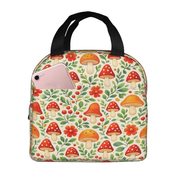 Mushroom Flower Lunch Bag Reusable Thermal Lunch Box with Handle for Women and Men