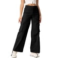 thumbnail image 2 of LWavelet Durable Fabric Cargo Wide Leg Pants Women Daily Casual Wear Black L, 2 of 6