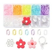 1box DIY Candy Color Flower Pendant Necklace Making Kit Including Flower Resin Pendants Acrylic Linking Rings