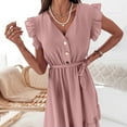thumbnail image 4 of Aqestyerly Mode des Femmes Sans Manches V-Cou Boutonné Robe Courte Décorative avec Ceinture, 4 of 5