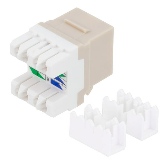 CAT6 Keystone Jack, Snap-In, 180-Degree Termination, Thermoplastic, Light Almond, 15-Pack, CE Compliant