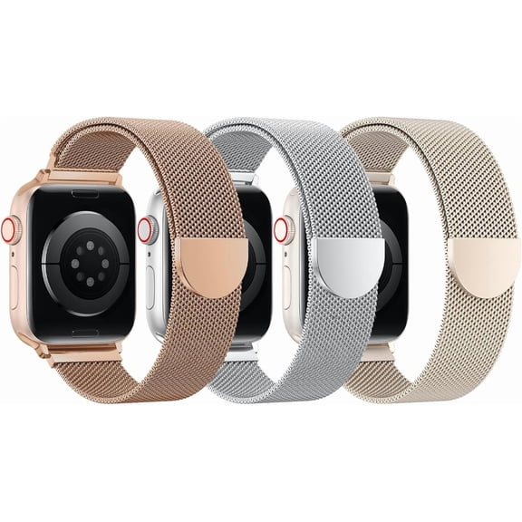 3 Pack Magnetic Band Compatible with Apple Watch Bands 42mm 44mm 45mm,46mm,49mm(S10 46mm)Stainless Steel Mesh Loop Strap with Magnetic Clasp for iWatch SE/7/6/5/4/3/2/1",suitable for both men an
