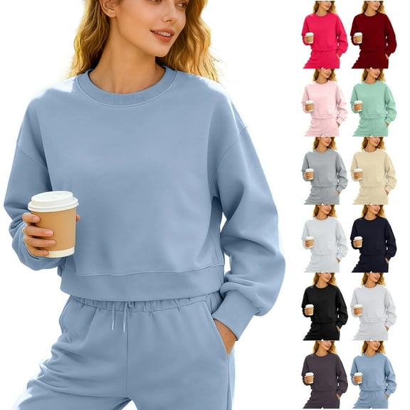 Tshirts Shirts for Women Solid Color Casual Sports Short Round Neck Long Sleeved Sweatshirt Casual Tops Long Sleeve Shirts Fall Clothes Casual Tshirts Basic Tee