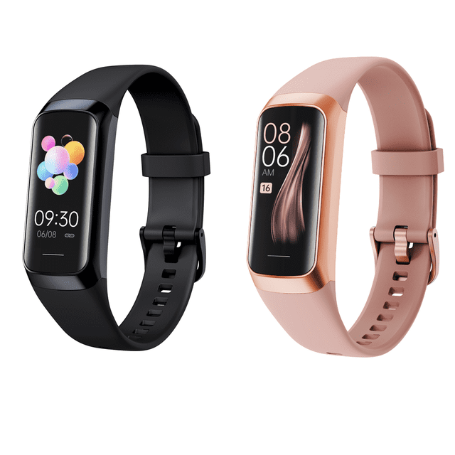 Paquete de 2 relojes inteligentes, relojes para parejas, reloj inteligente con monitor de frecuencia cardíaca, negro y rosa
