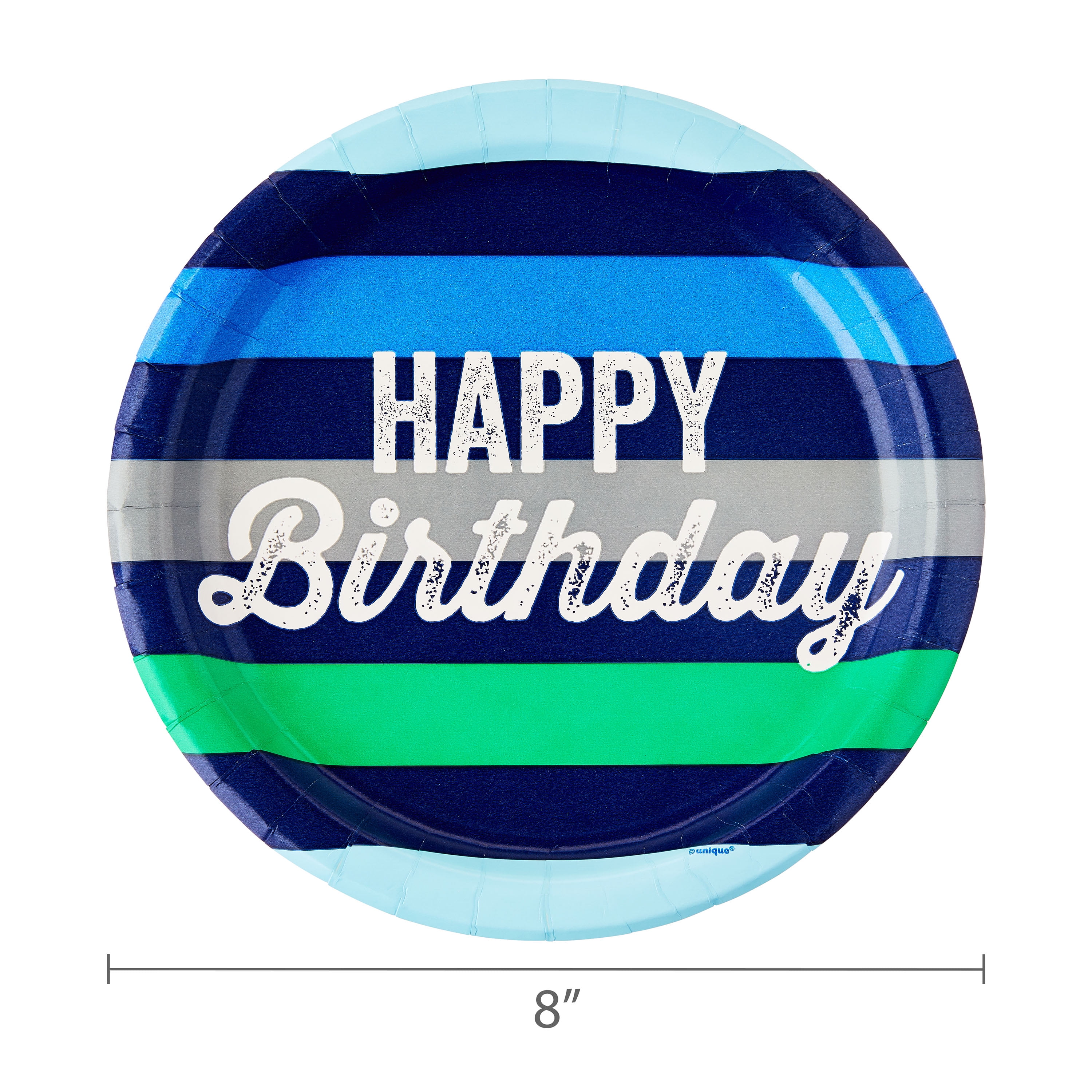 Striped Happy Birthday Disposable Paper Plates, 9", Blue/Green, 10 Count, by Way To Celebrate