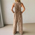 thumbnail image 3 of Women's Summer Denim Jumpsuit Sleeveless Wide Leg Overalls Baggy Pleated Tie Front Tank Jean Romper, L, 3 of 3