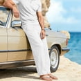 thumbnail image 6 of BVnarty Men's Cotton Linen Pants Elastic Waist Ankle Design Baggy Lightweight Breathable Summer Beach Yoga Casual Trousers White XXXL, 6 of 8